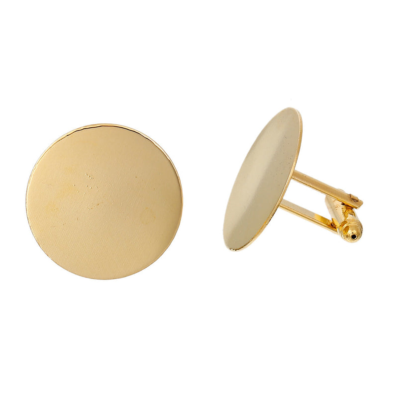 10 Gold Plated CUFF LINKS Blanks, CUFFLINKS, fits 25mm Round Cabochon Pad, fin0570
