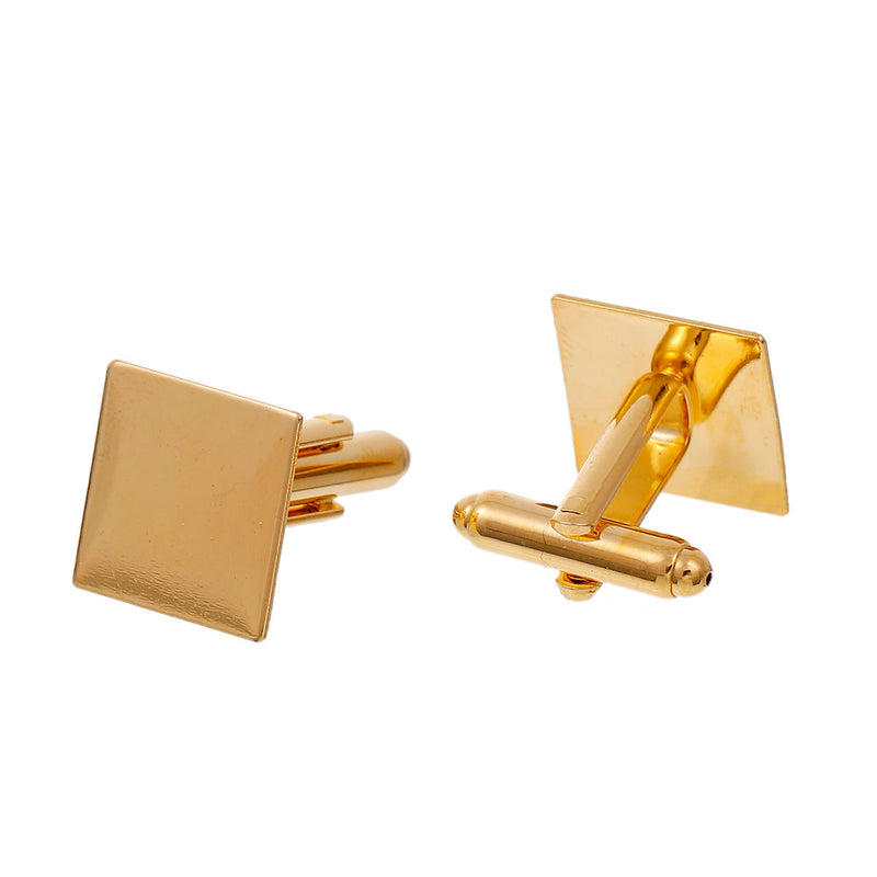 10 Gold Plated Square CUFF LINKS Blanks, CUFFLINKS, fits 15mm Square Cabochon Pad, fin0571