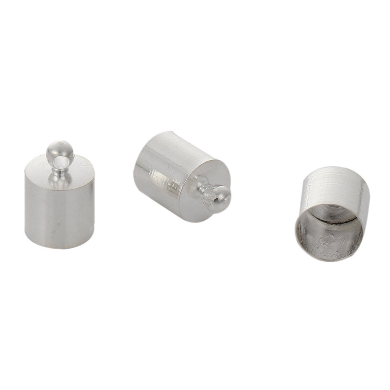 10 Silver Plated End Caps for Kumihimo Jewelry, Leather Cord End Connectors, Bails, Bead Caps, Fits up to 7.5mm cord, fin0573