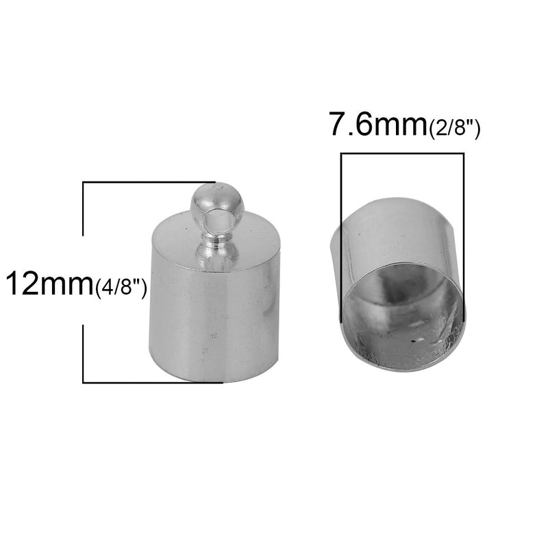 10 Silver Plated End Caps for Kumihimo Jewelry, Leather Cord End Connectors, Bails, Bead Caps, Fits up to 7.5mm cord, fin0573