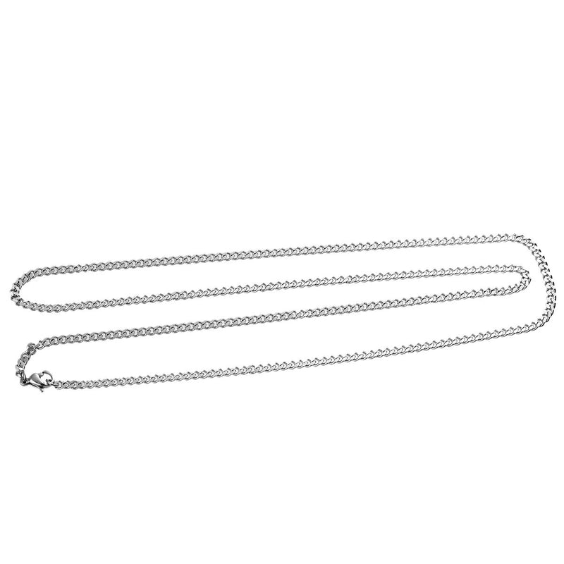 5 STAINLESS STEEL Curb Link Chain Necklaces with Lobster Clasp, 24" long links are 3mm x 2.5mm, fch0457