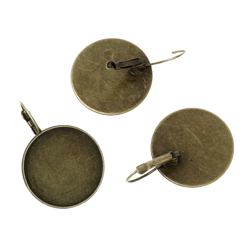 10 (5 pairs) bronze cabochon bezel setting lever back earring components, fits 25mm round inside tray, fin0577