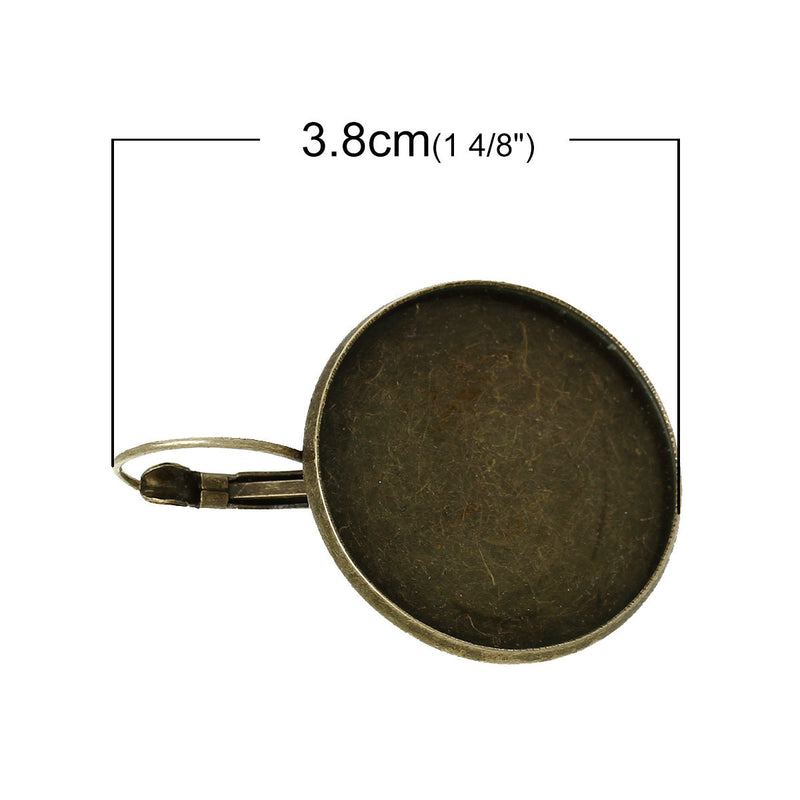 10 (5 pairs) bronze cabochon bezel setting lever back earring components, fits 25mm round inside tray, fin0577