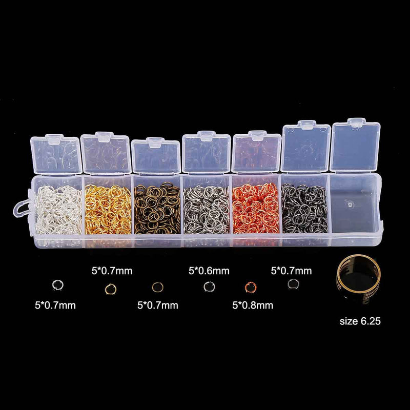 Mixed Open Jump Rings Kit, Mixed Metals, Brass, Assorted Colors in Storage Box, with ring opener, 20 gauge, 5mm, jum0182