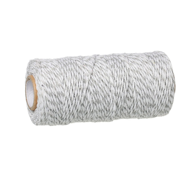 HEATHER GREY Baker's Twine, 1.5mm Cotton Cord, striped grey and white, 100 yard spool, cor0108