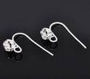 10 French Hooks Earring Ear Wires with 6mm Rhinestone in Prong Set Bezel, silver plated (5 pairs), fin0578a