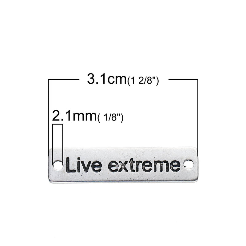 10 Antique Silver "Live extreme" Metal Tags, rectangle bar connector link, bracelet connector, stamped rectangle charm, 31mm, 1-1/4" chs2460