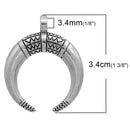 5 HORN Charm Pendants, Antique Silver Metal, Double Horn, Crescent Moon Charms, Atlantis jewelry, 34mm, chs2461
