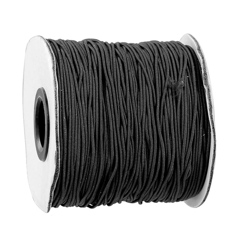 Bulk Roll 90 Meters JET BLACK Cotton and Elastic Stretchy Cord, 1mm,  cor0112