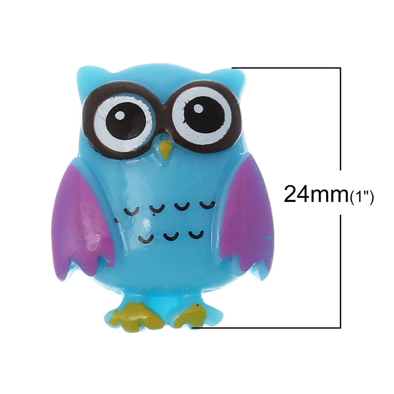 10 Resin OWL Charm Cabochons, BLUE, flat back cabochon, kawaii decoden findings, cab0416