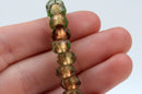 25 GREEN and GOLD Rondelles Czech Glass Beads, Gold Electroplate, 8mm, bgl1379