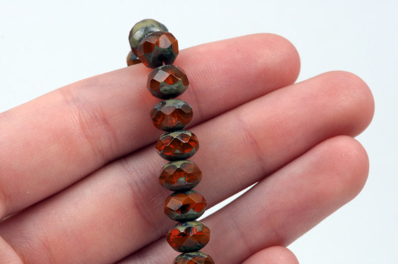 25 BURNT ORANGE Rondelles Czech Glass Beads, Picasso, 8mm, bgl1388