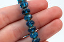 25 TURQUOISE BLUE Rondelles Czech Glass Beads, Picasso, 8mm, bgl1387