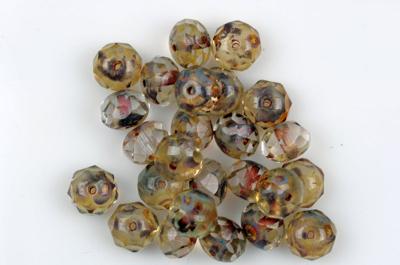 25 TAN Rondelles Czech Glass Beads, Picasso, 8mm, bgl1385