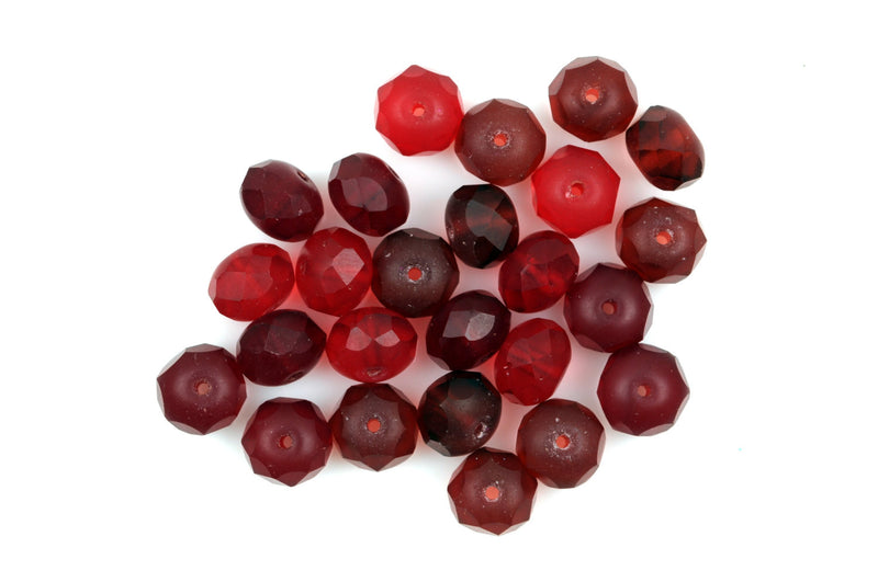 25 RED Rondelles Czech Glass Beads, 8mm, bgl1381