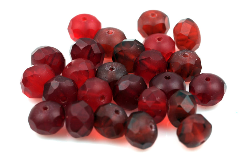 25 RED Rondelles Czech Glass Beads, 8mm, bgl1381