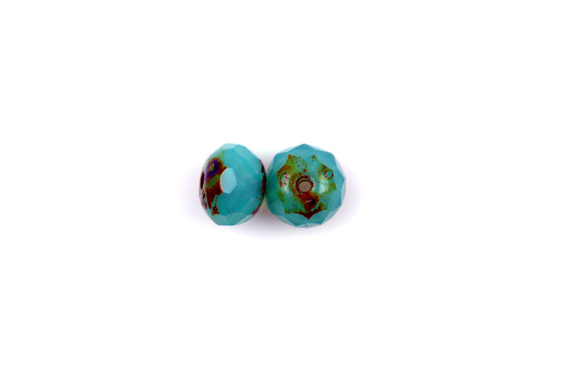 25 Rondelle Czech Pressed Glass Beads, 6mm faceted, turquoise blue green Picasso bgl1396