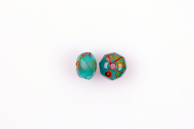 30 Rondelle Czech Pressed Glass Beads, 5mm faceted, turquoise blue green Picasso bgl1398