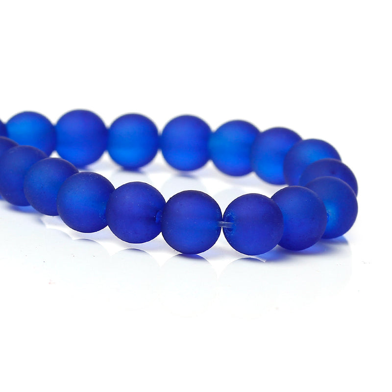 6mm Frosted ROYAL BLUE Glass Beads, full strand, about 140 beads, bgl1400