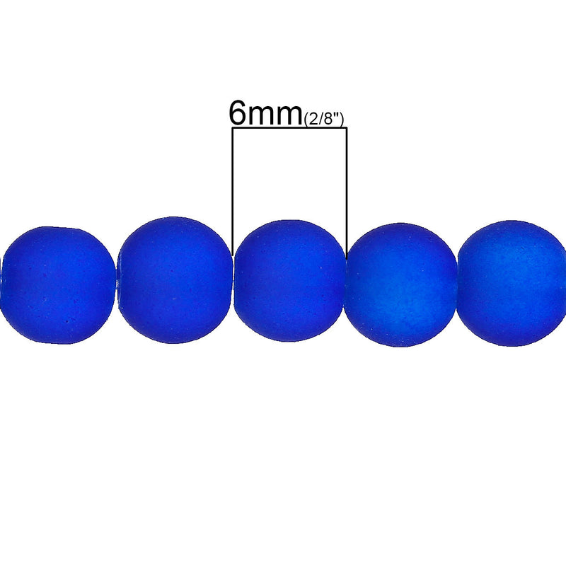 6mm Frosted ROYAL BLUE Glass Beads, full strand, about 140 beads, bgl1400