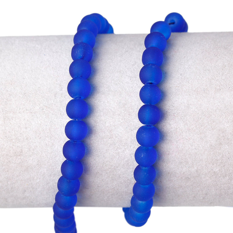 6mm Frosted ROYAL BLUE Glass Beads, full strand, about 140 beads, bgl1400