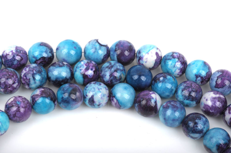 8mm MOSAIC HOWLITE Round Beads, turquoise blue, purple, white, full strand, about 49 beads, how0482
