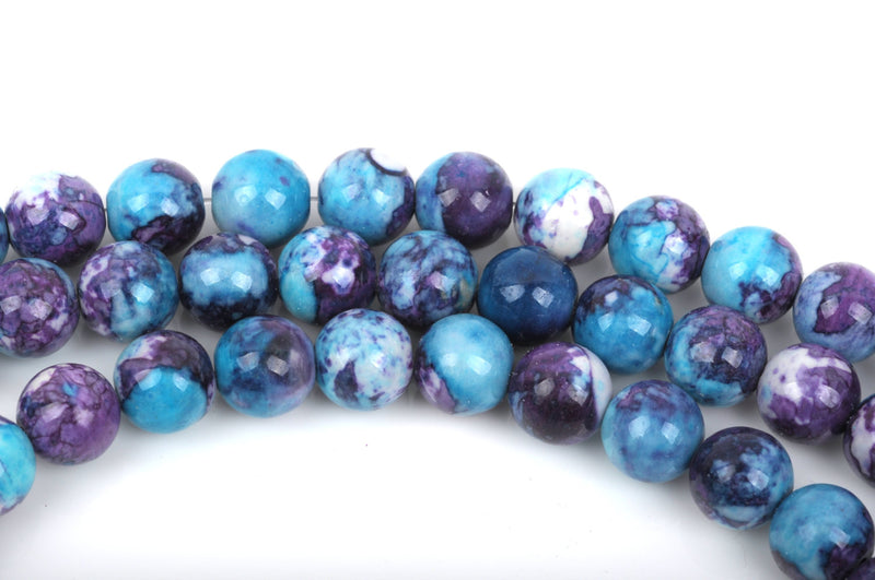 10mm MOSAIC HOWLITE Round Beads, turquoise blue, purple, white, full strand, about 39 beads, how0486