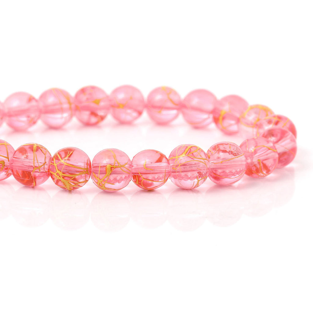 Mermaid Glass Beads - 8mm Round Pink AB Matte
