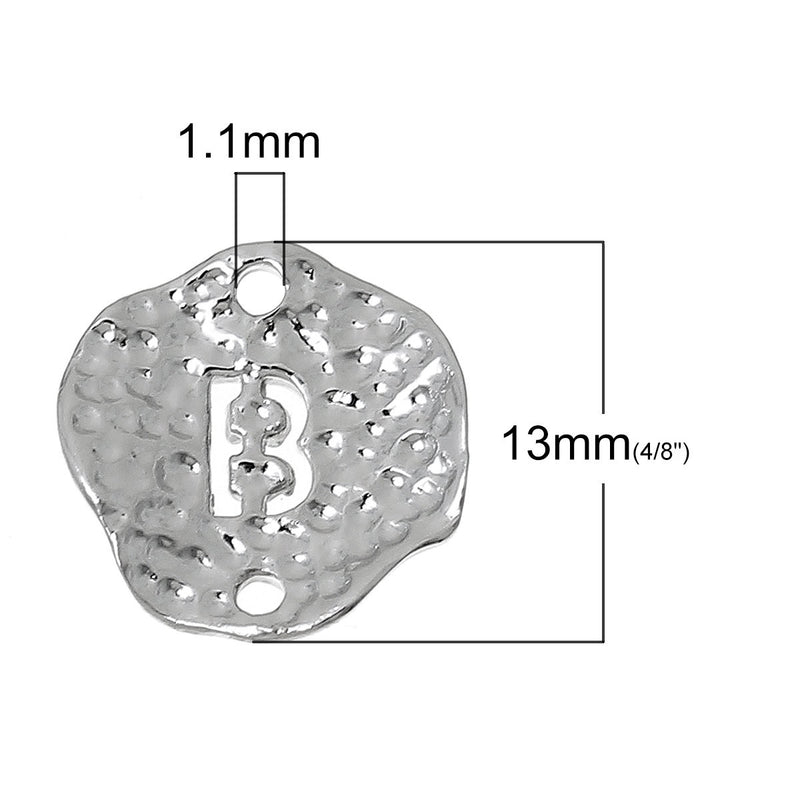 5 Silver letter C connector Charms, Monogram C Charms, Alphabet C, hammered metal, 1/2" diameter domed connector links, findings, chs2361