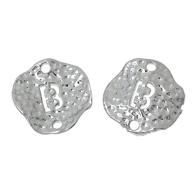 5 Silver letter C connector Charms, Monogram C Charms, Alphabet C, hammered metal, 1/2" diameter domed connector links, findings, chs2361