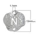 5 Silver letter N connector Charms, Monogram N Charms, Alphabet, hammered metal, 1/2" diameter domed connector links, findings, chs2367