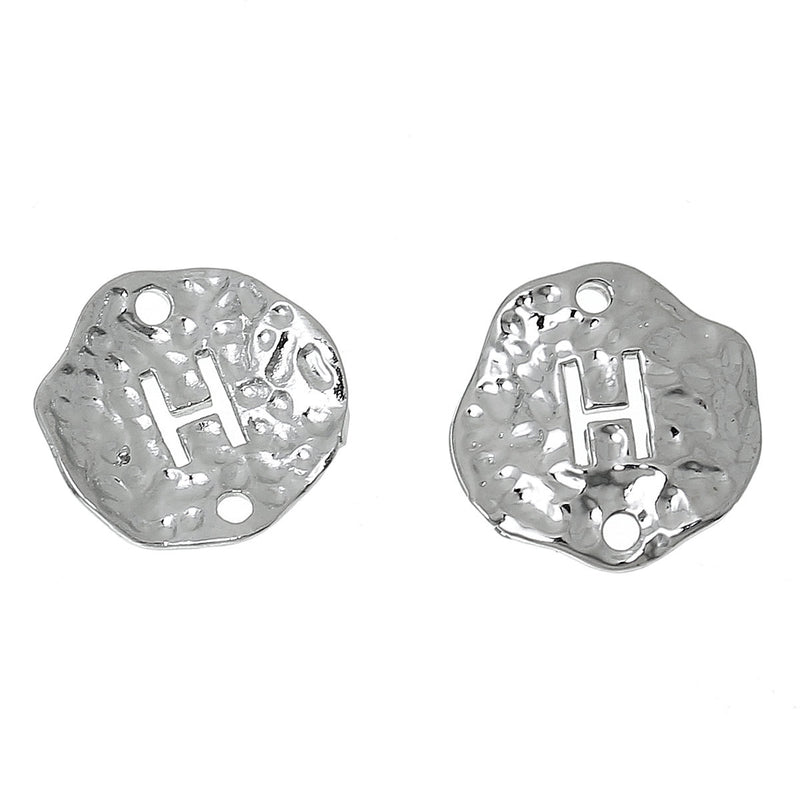 5 Silver letter H connector Charms, Monogram H Charms, Alphabet, hammered metal, 1/2" diameter domed connector links, findings, chs2364