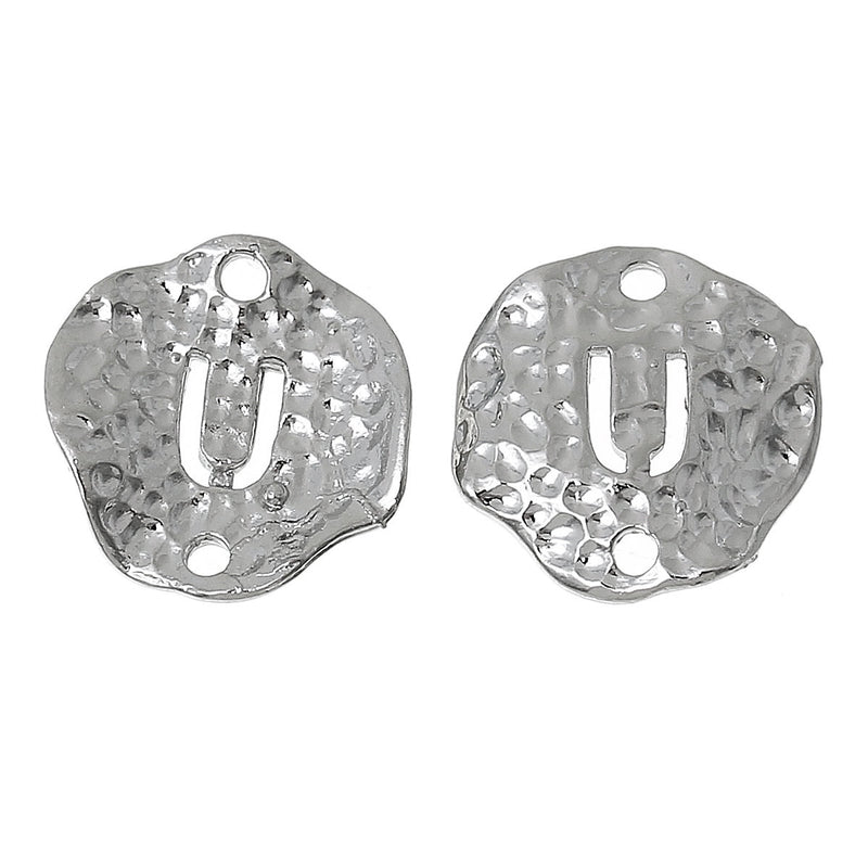 5 Silver letter U connector Charms, Monogram U Charms, Alphabet, hammered metal, 1/2" diameter domed connector links, findings, chs2380