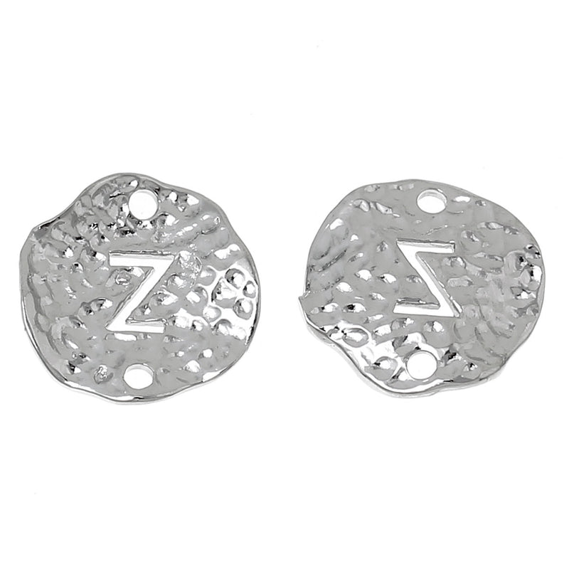 5 Silver letter Z connector Charms, Monogram Z Charms, Alphabet, hammered metal, 1/2" diameter domed connector links, findings, chs2383