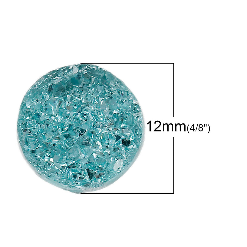 10 Round Resin Turquoise Blue DRUZY CABOCHONS, faux druzy, 12mm, cab0423a