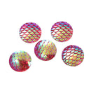 18mm MERMAID FISH Scale Cabochons, Round Resin Metallic, Pink AB iridescent, 10 pieces, 11/16"  cab0425