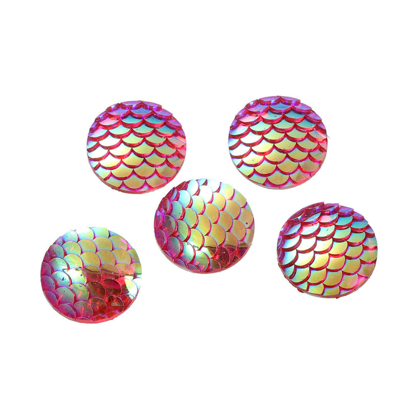 18mm MERMAID FISH Scale Cabochons, Round Resin Metallic, Pink AB iridescent, 10 pieces, 11/16"  cab0425