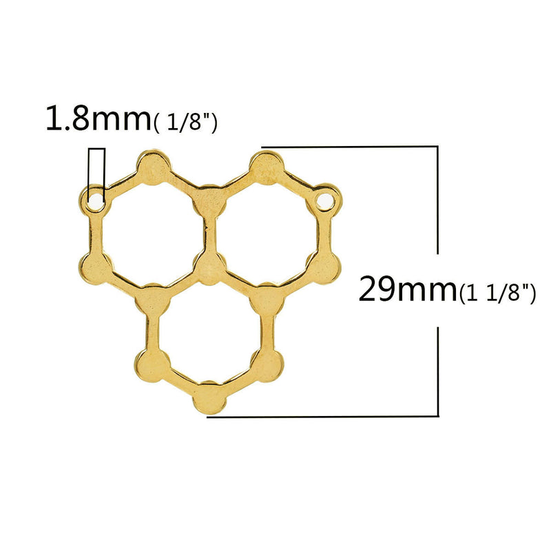 5 WATER Molecule Chemistry Charms, Gold Tone Charm Pendants, Science Charms, 29x29mm, chg0397
