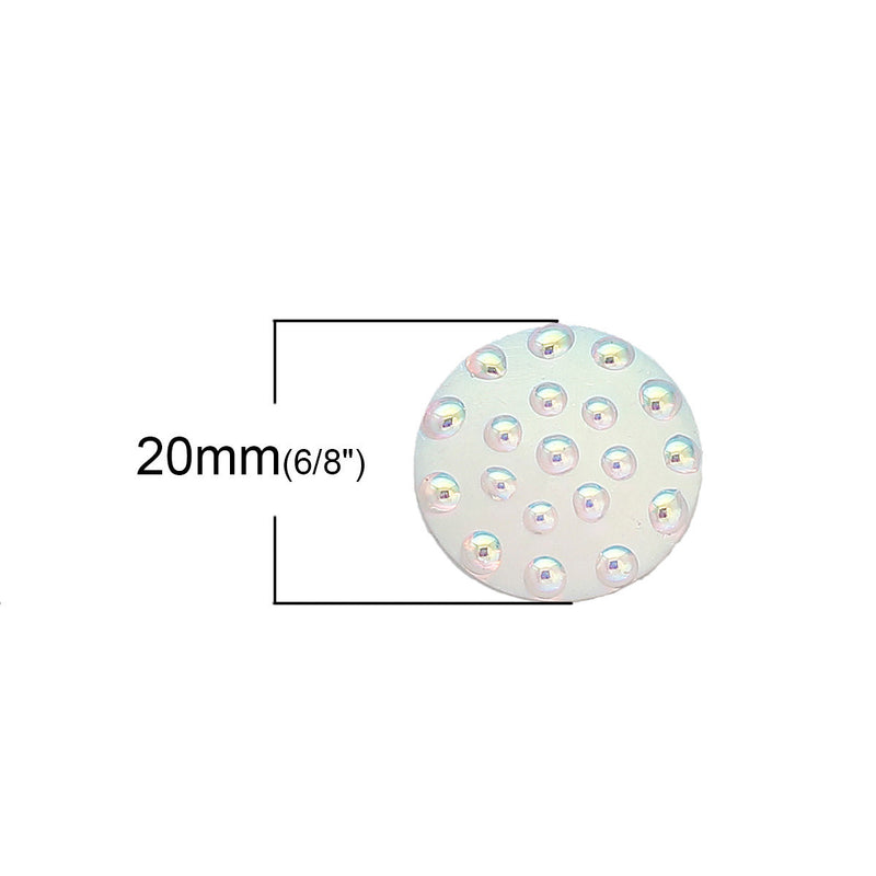 20mm Round Cabochons, White AB Iridescent with Bumpy Dots, Round Resin Metallic Frosted, 10 pcs, cab0427