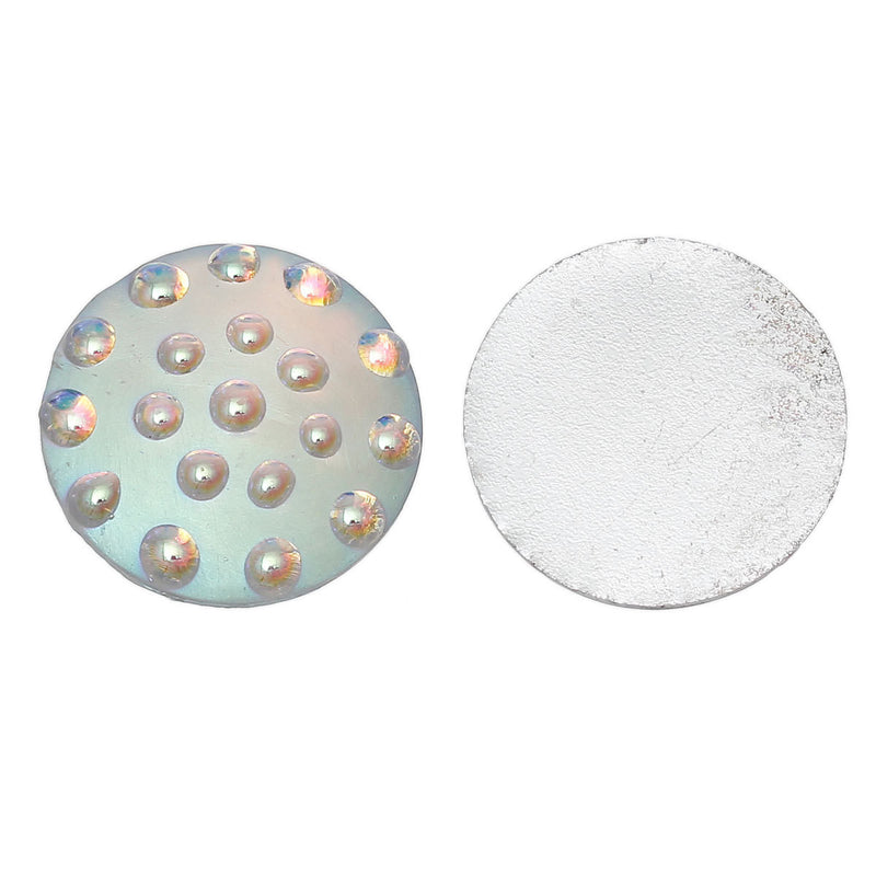 20mm Round Cabochons, White AB Iridescent with Bumpy Dots, Round Resin Metallic Frosted, 10 pcs, cab0427