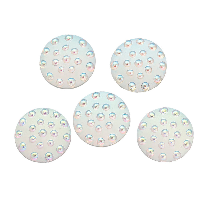 20mm Round Cabochons, White AB Iridescent with Bumpy Dots, Round Resin Metallic Frosted, 10 pcs, cab0427