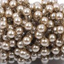 13 feet (4.33 yards) Taupe Light Brown Pearl Rosary Chain, bronze wire, 8mm round glass pearl beads, fch0412b