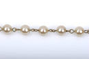 1 yard Taupe Light Brown Pearl Rosary Chain, bronze wire, 8mm round glass pearl beads, fch0412a