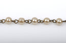 1 yard Taupe Light Brown Pearl Rosary Chain, bronze wire, 6mm round glass pearl beads, fch0413a