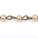 13 feet Taupe Light Brown Pearl Rosary Chain, bronze wire, 4mm round glass pearl beads, fch0414b