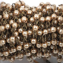 13 feet Taupe Light Brown Pearl Rosary Chain, bronze wire, 4mm round glass pearl beads, fch0414b