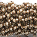 13 feet Taupe Light Brown Pearl Rosary Chain, bronze wire, 4mm round glass pearl beads, fch0414b