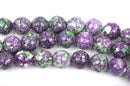 12mm MOSAIC HOWLITE Round Beads, purple, green, white, full strand, 33 beads, how0527