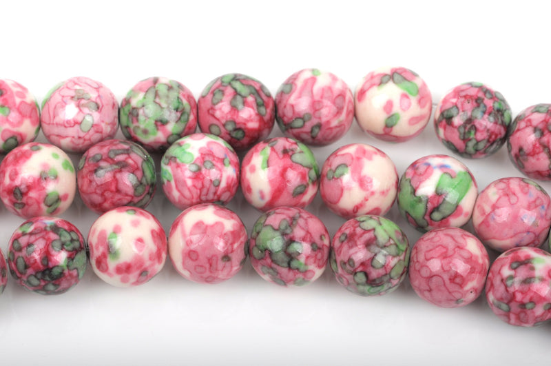 8mm MOSAIC HOWLITE Round Beads, pink, green, white, full strand, about 49 beads, how0530