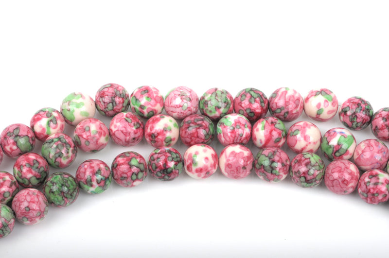 6mm MOSAIC HOWLITE Round Beads, pink, green, white, full strand, about 63 beads, how0531